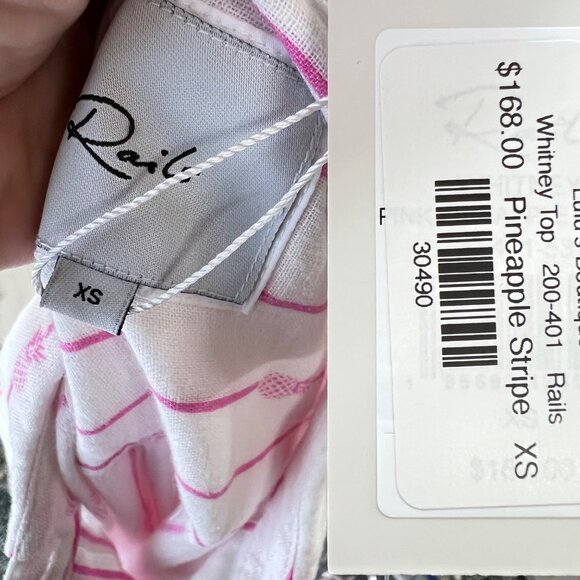 Rails Whitney Pineapple Stripe Linen Blend Button-Up Shirt XS White & Pink NWT - Picture 11 of 12